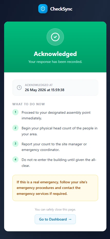 Roll call acknowledge - one tap from email, no login required