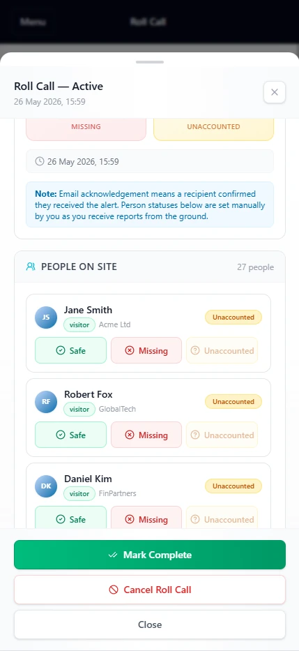 Roll call management on mobile